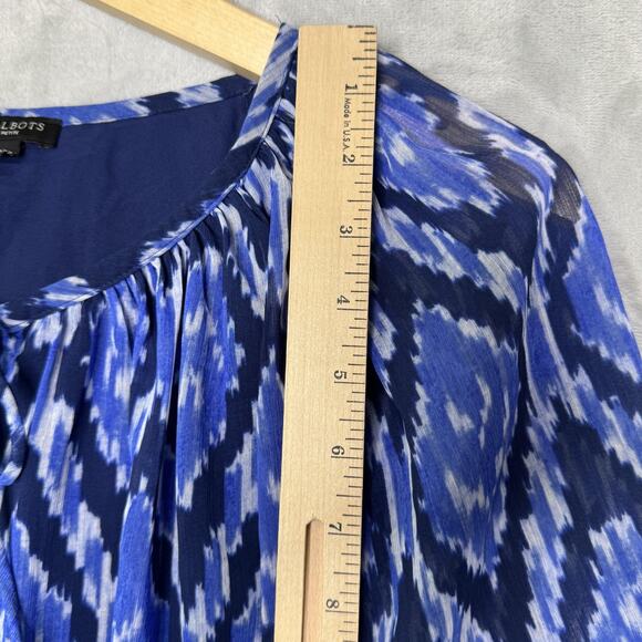 Talbots Blouse Womens XLP Petite Ikat Print Short Sleeve Tie Neck Top Polyester - Picture 8 of 9